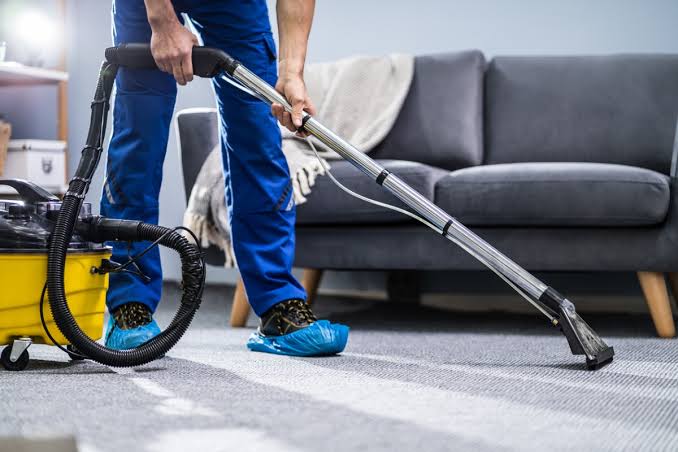 Professional cleaner working in a commercial space